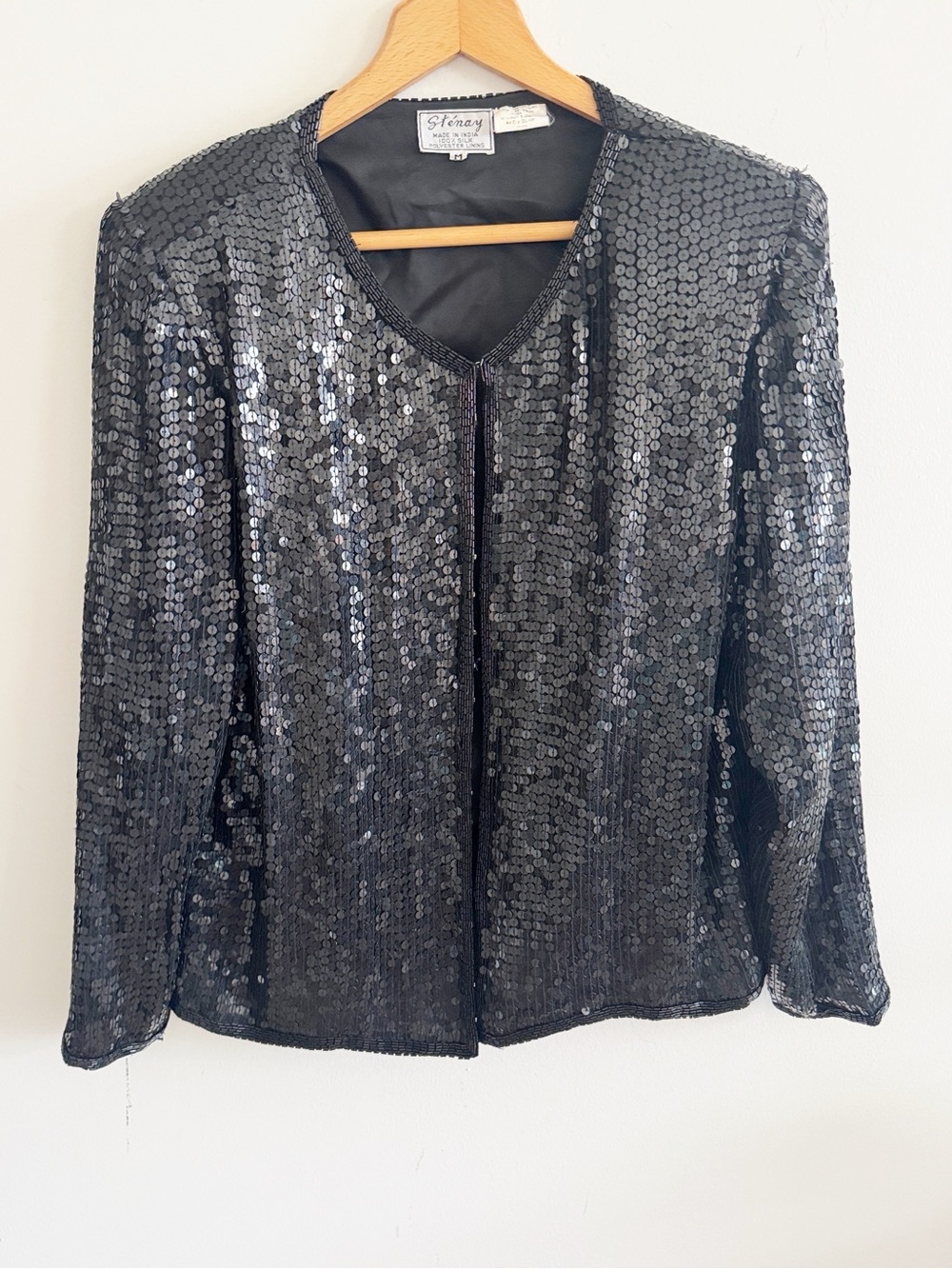 Vintage 90s black 100% silk sequin blazer jacket size medium